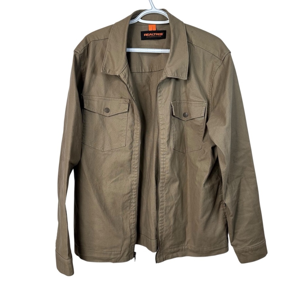 Realtree Beige Canvas Utility Jacket L Unlined Workwear Zip Front Ruggedcore